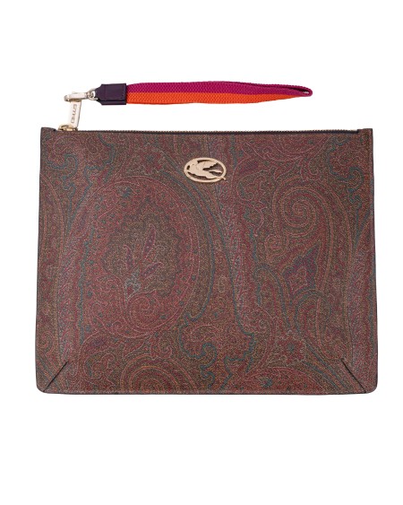 Shop ETRO  Pochette Donna: Etro clutch con stampa paisley.
Bordo a contrasto. Dettagli color oro. Placca con logo. Logo interno impresso con goffratura incavata.
Cinturino da polso.
Chiusura superiore con zip.
Scomparto unico e fessure portacarte interne. 
Dimensioni: Larghezza: 27.5 cm
Altezza: 21.5 cm
Composizione: 100% pelle.
Made in Italy.. 1N779 8640-8000